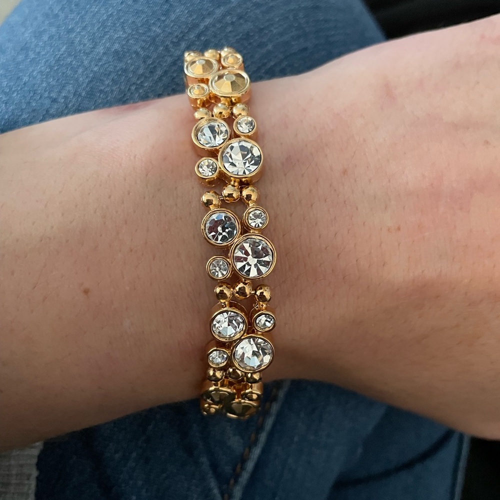 Rose Gold Tone Double Row Tennis Bracelet with Rhinestones 7.5"
